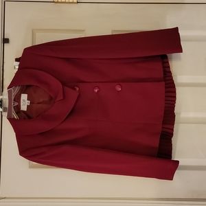 Le Suit True Red 4 Petite Skirt Suit Jacket Ruffled Trim Profesional Designer